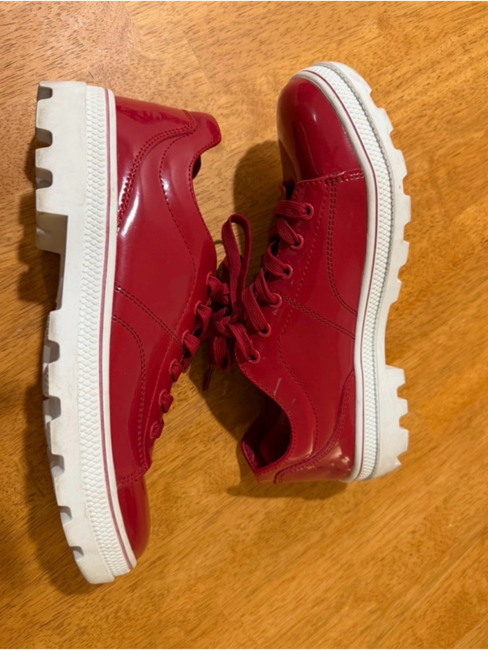 Skechers Red Patent Lace-Up Platform Sneakers